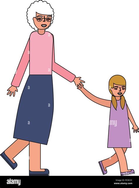 grandmother holding hand granddaughter walking vector illustration stock vector image and art alamy