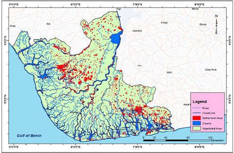 Map Of Niger Delta Region Showing Water Bodies And Settlements Download Scientific Diagram