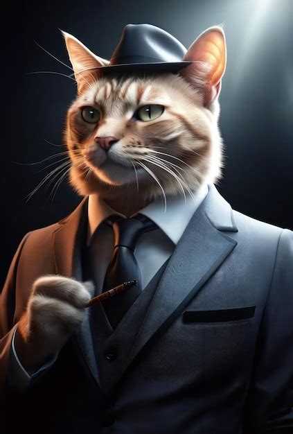 Premium Ai Image A Mafia Cat In A Suit Smoking A Cigarette