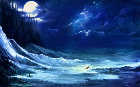 Snowy Moonlight Wallpaper Wallpapersafari