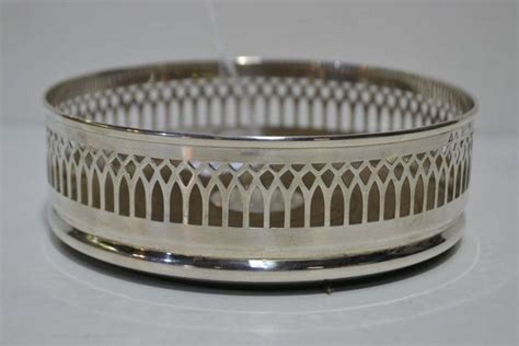 1921 Birmingham Hallmarked Sterling Silver Bottle Coaster With Oak Base