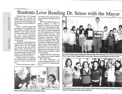 Making news safe, interesting for kids. Kids Reading to Succeed: KRS Featured in Pasadena Outlook Newspaper!
