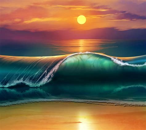 Water Ocean Sunset Painting Sunset Over Ocean Waves Painting