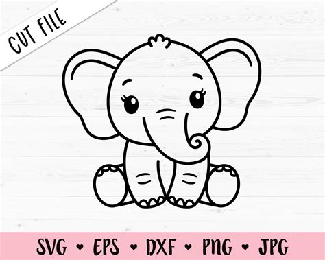 Baby Elephant Svg Cute Elephant Girl Cut File Elephant Outline Etsy