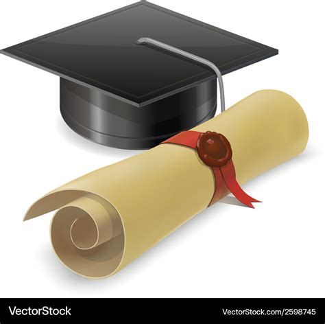 Graduation Cap With Diploma Isolated On White Vector Image