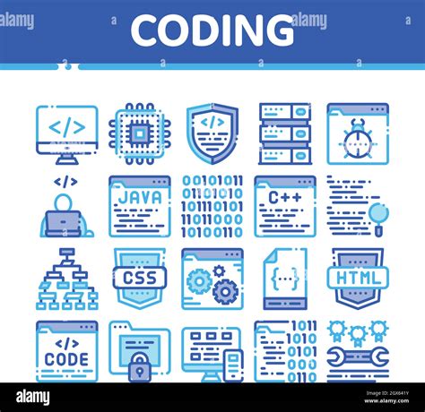 Coding System Vector Thin Line Icons Set Stock Vector Image And Art Alamy