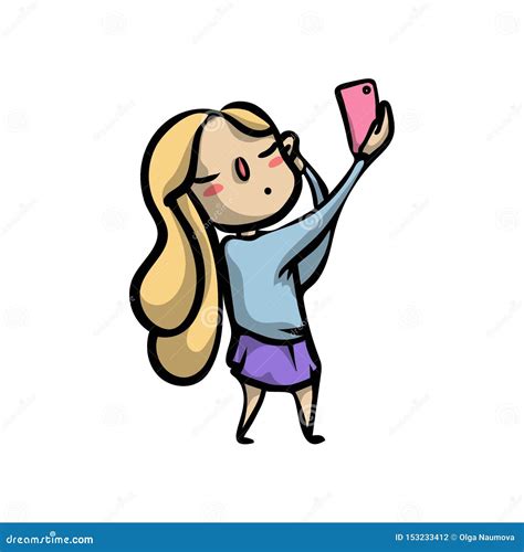 cute blonde girl with long hair make selfie stock vector illustration of hair cartoon 153233412