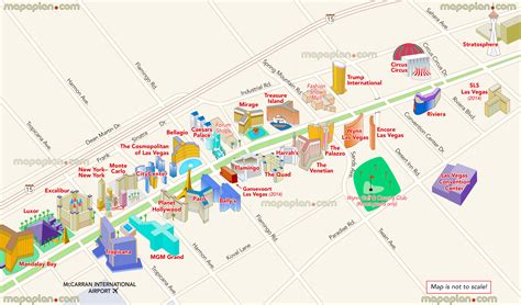 Map Of Las Vegas Tourist Attractions Map Of Main Strip Hotels Showing Interesting Sites