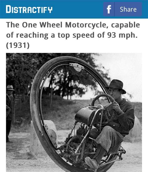 The wheel is a ring, usually driven by smaller wheels pressing against its inner rim. One wheel motorcycle | Inventions, Weird inventions, Cool ...