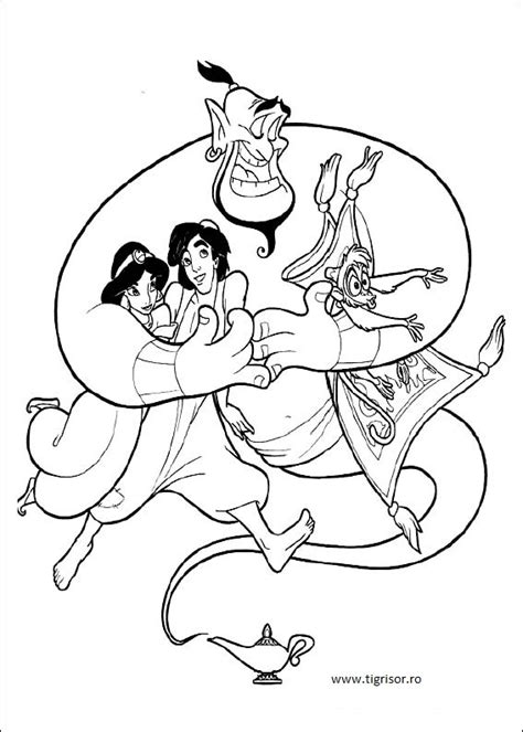 Prin desen emoția prezentată joc: Plansa de colorat cu Jasmin, Aladdin, Maimuta si Duhul ...