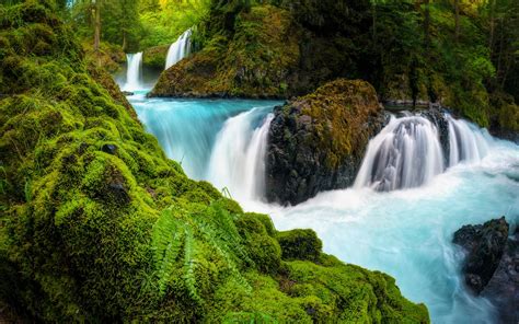 Waterfalls Columbia River Gorge Washington Usa Stones Moss