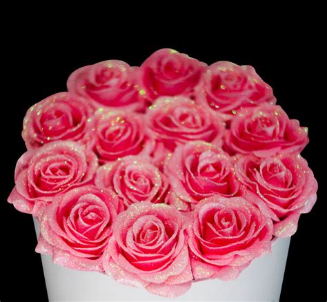 Belle Fleuriste Pink Glitter Roses White Box Bellefleuristeuk