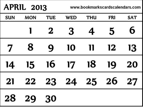Free Calendars 2015 Bookmarks Cards Printable Calendar 2013 April