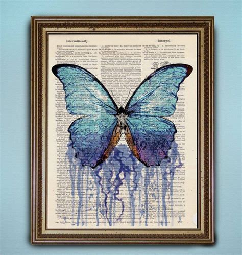 Inkbleed Butterfly Blue Dictionary Print Illustration Antique