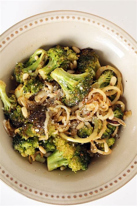 Crank the handle and apply light pressure, feeding the zucchini into the grating blades. Inspiralized: How to Spiralize Broccoli: Garlic Broccoli ...