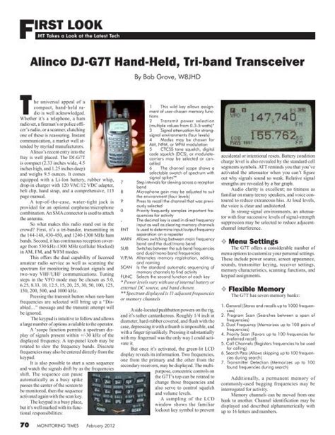 Mt First Look Alinco Dj G7t Monitoring Times