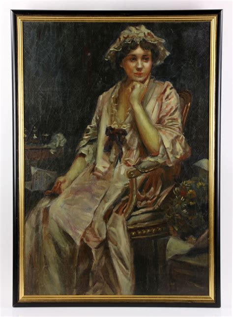 Large 19th Century Oil Painting Portrait Of A Woman