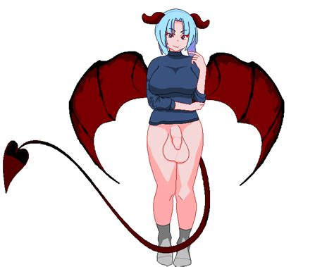 Rule 34 1futa Balls Blue Hair Breasts Demon Girl Futa Only Futanari Gentlemate Artist Horns