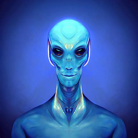 Premium Ai Image Portrait Handsome Blueskinned Alien Man Light Blue
