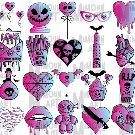 Creepy Pastel Goth Valentines Clipart Bundlespooky And Etsy