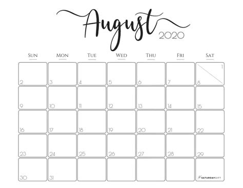 Free Printable August 2019 Calendar August 2020 Calendar Printable
