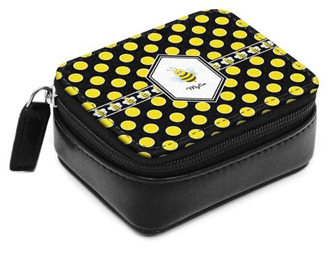Bee And Polka Dots Small Leatherette Travel Pill Case Personalized