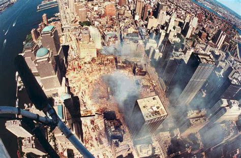 Aerial View Of Manhattan Shows Smouldering World Trade City 911