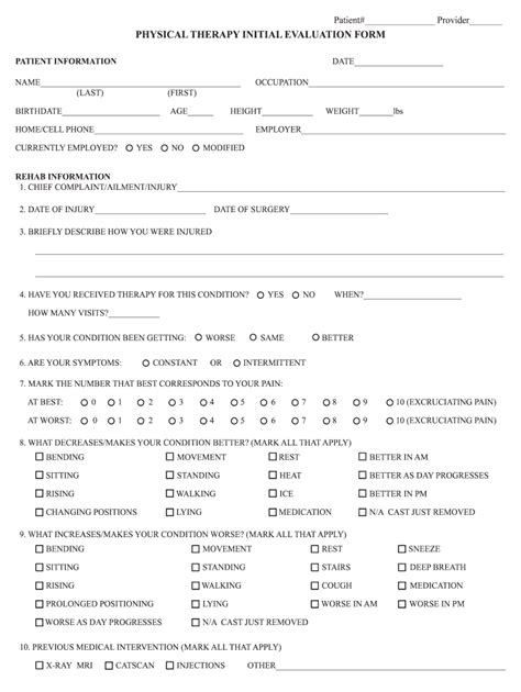 Physical Therapy Evaluation Form Template Fill Online Printable Fillable Blank PdfFiller