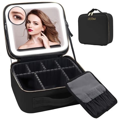 Rrtide Travel Makeup Bag With Mirror Of Led Lighted Makeup Train Case