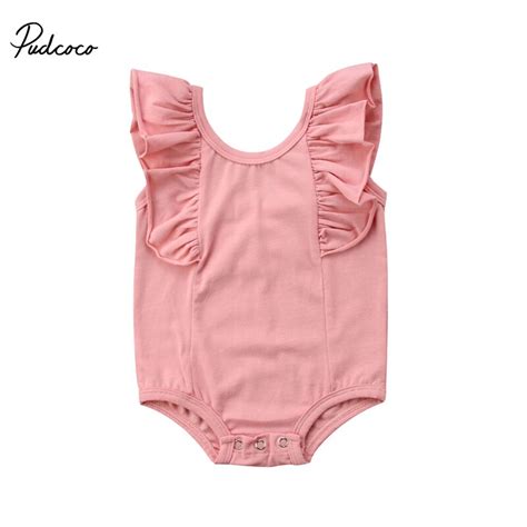 Pudcoco Toddler Baby Girls Ruffles Pink Bodysuits Kids Summer Cotton