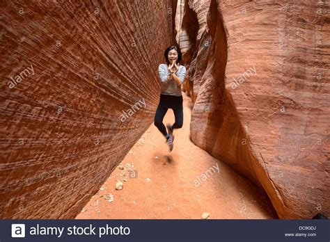 Smooth layers by oustek, atmosphere by sphinks. Hiker having fun in the Buckskin Gulch slot canyon, Kanab, Utah Stock Photo: 59217470 - Alamy