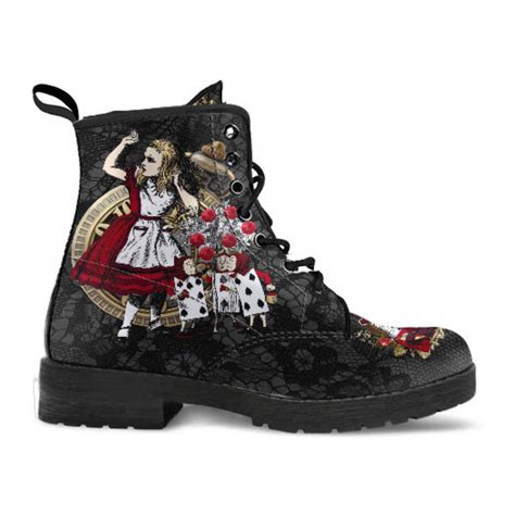 Combat Boots Alice In Wonderland Ts 34 Red Series Black Etsy