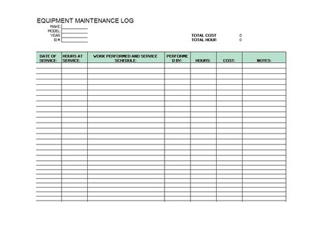 Equipment Log Template Excel Templates