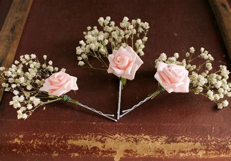Bried Babys Breath And Pink Rose Bobby Pins Rustic Hair Piece Boho Hair