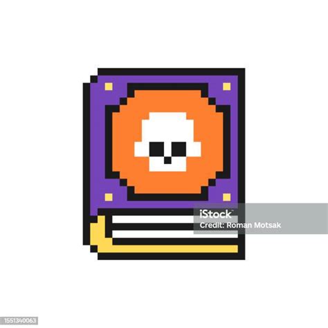 Magic Book Halloween Pixel Icon Witchs Spellbook Isolated On White