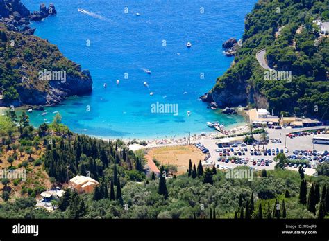Paleokastritsa Beach And Bay View From Above Important Tourist Attraction In Corfu Island Stock