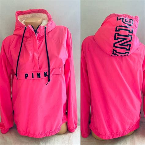 New Victoria S Secret Pink Sherpa Lined Hood Anorak Windbreaker Jacket Xs S Windbreaker Jacket