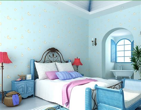 Looking for the best wallpapers? light blue wallpaper for boys and girls room moon face ...