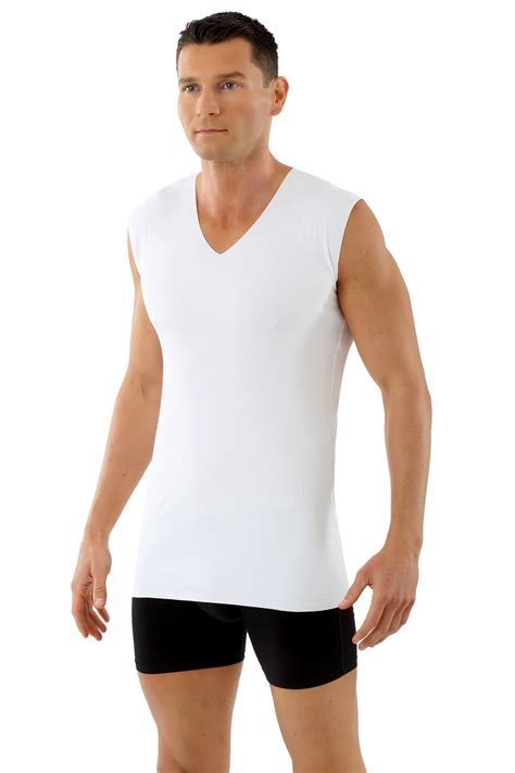 Laser cut seamless v-neck undershirt sleeveless stretch cotton white ...