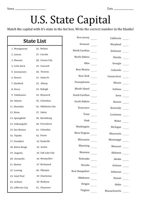 List Of 50 Us States Printable States And Capitals Map Test Printable 73d
