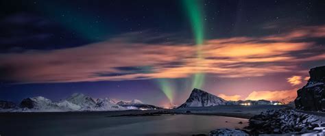 Download Wallpaper 2560x1080 Aurora Borealis Northern Lights Lake
