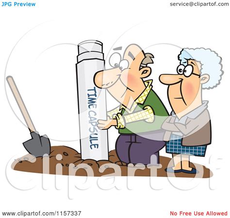 Cartoon Of A Senior Couple Pulling Out Or Burying A Time
