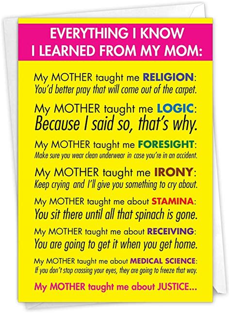 7208 Learned From Mom Funny Mothers Day Greeting Card With 5 X 7