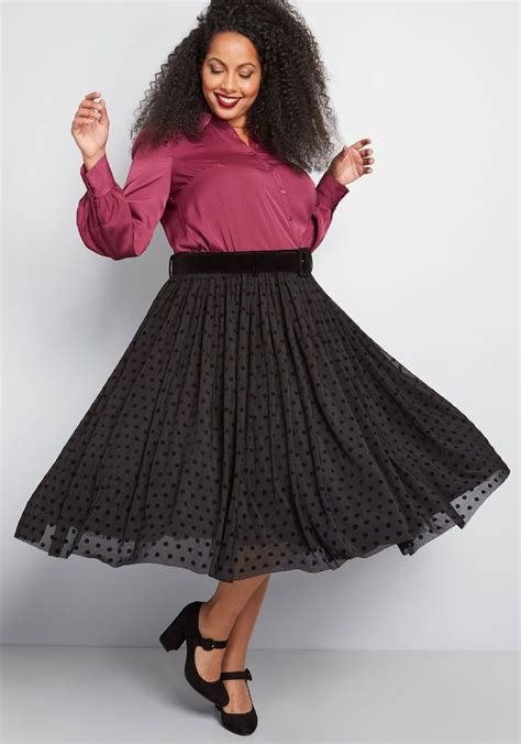 Spring Business Casual Spring Casual Black Midi Skirt Dot Skirt Plus Size Fashion Dresses