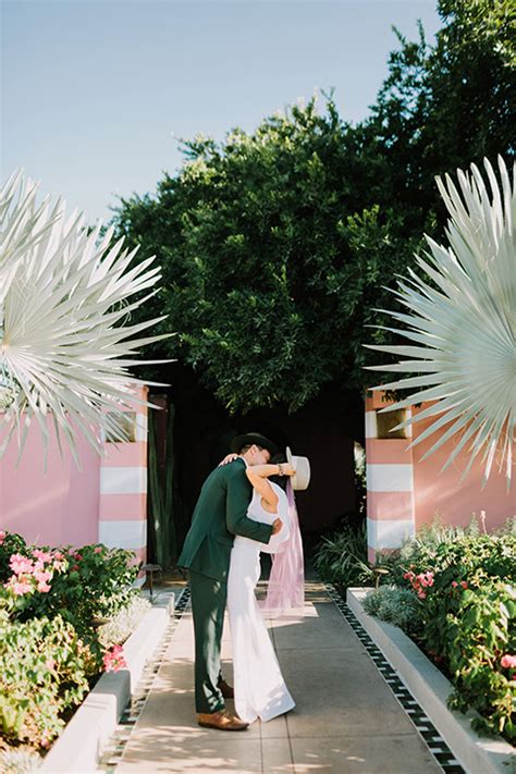 Stylish Bride And Groom At Their Palm Springs Vow Renewal Napa Wedding Tropical Wedding Chic