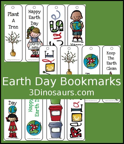 Earth Day Themed Bookmarks 3 Dinosaurs
