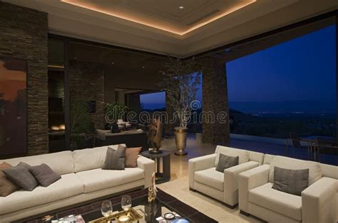 Luxury Living Room In House At Night Stock Image Image Of View Wall