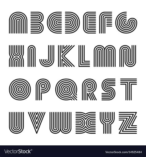 Striped English Alphabet Linear Font Royalty Free Vector