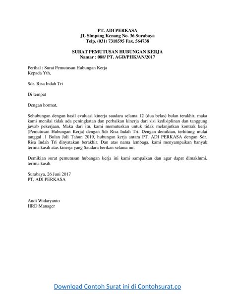 Contoh Surat Pemutusan Hubungan Kerja Pegawai Kontrak Pada Pemda My