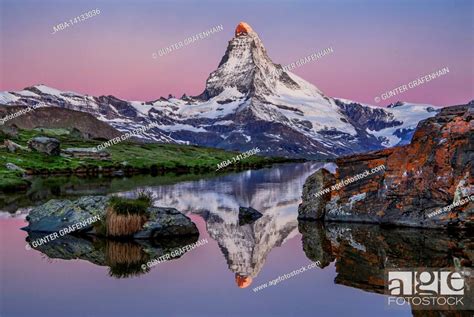 Stellisee With Matterhorn 4478m At Dawn Zermatt Mattertal Valais